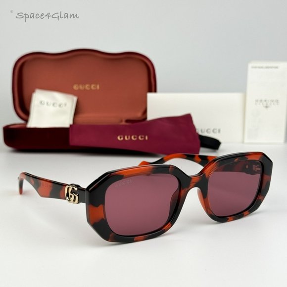 BRAND NEW Gucci GG1535S 005 Orange Havana Violet Women Geometric Sunglasses - Picture 1 of 8